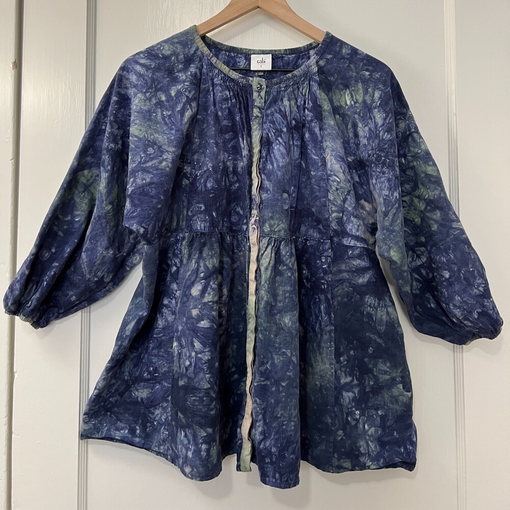 Cabi Women's Style 5714 Woodstock Top Boho Tie Dye Oversized Linen Blend Size S